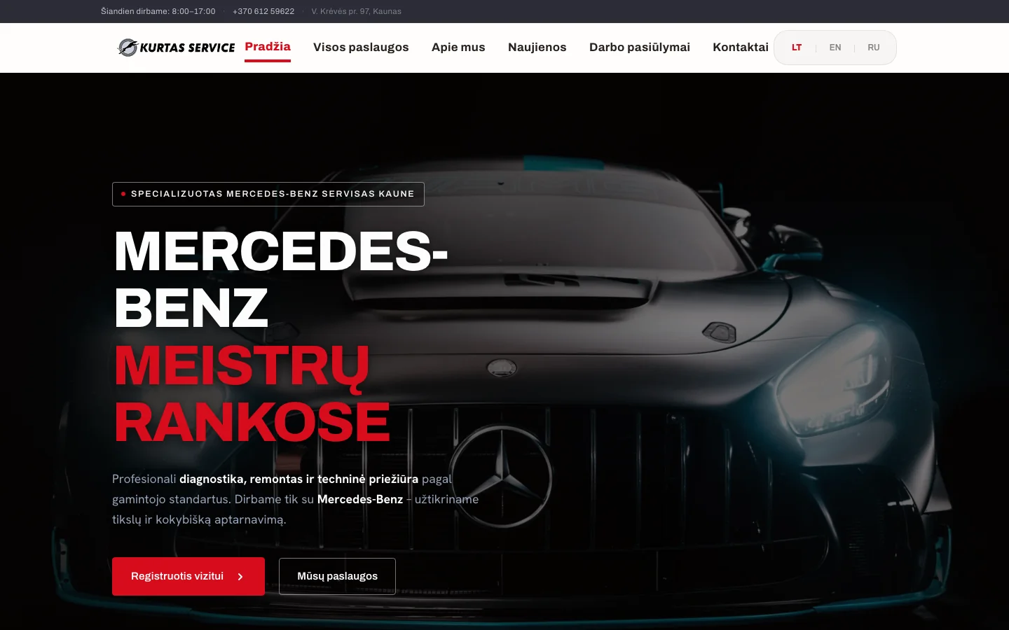 Kurtas Service svetainės ekrano nuotrauka